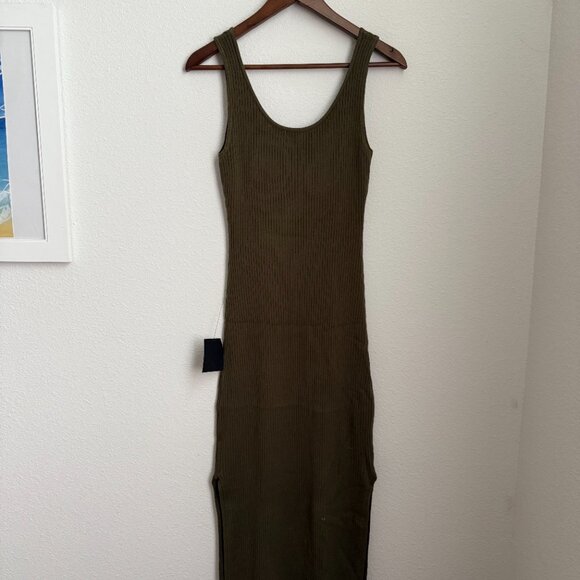 Lulus Layer Lover Olive Ribbed Knit Two-piece Dress & Cardigan Set Green - Picture 3 of 5